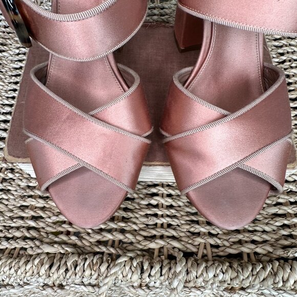 Tabitha Simmons For Johanna Ortiz Reyner Buckled Satin Block Heel Rose Sz 7 1/2 - Picture 3 of 16